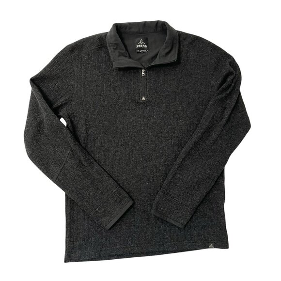 prAna Wool Blend 1/4 Zip Ribbed Pullover Sweater Sweatshirt Pocket Gray sz Large - Picture 1 of 8